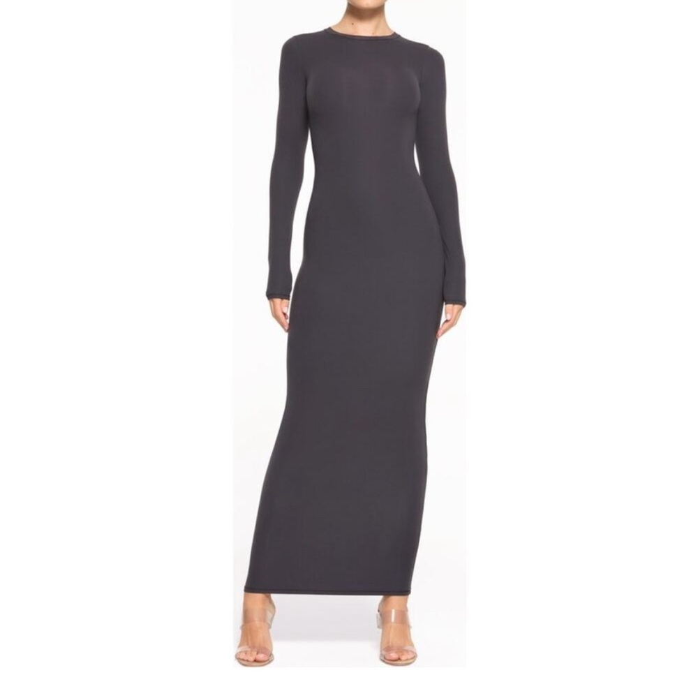 SKIMS Long Sleeve Maxi Dress in Charcoal